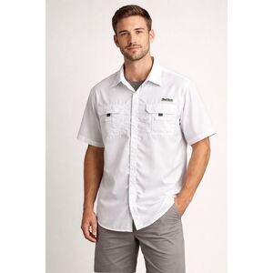 Hard Rock White Fishing Shirt Mens L Vented Button Up Lightweight